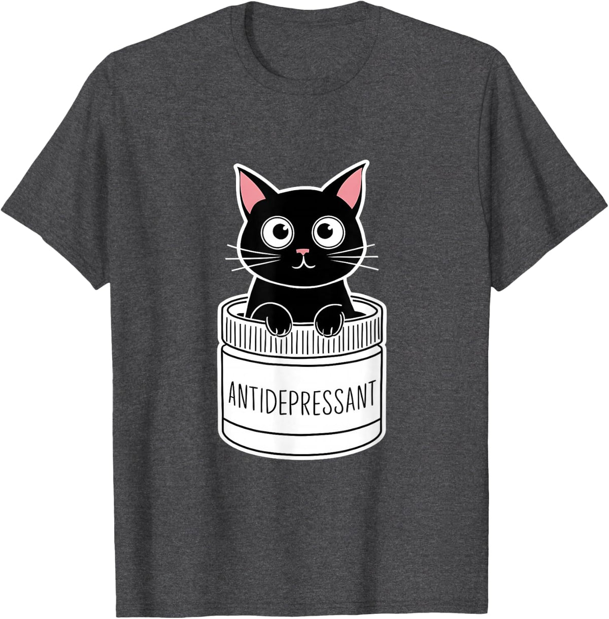 Antidepressant Cat - Funny Cute Cat Kitten Mental Health T-Shirt - Dark Heather Grey