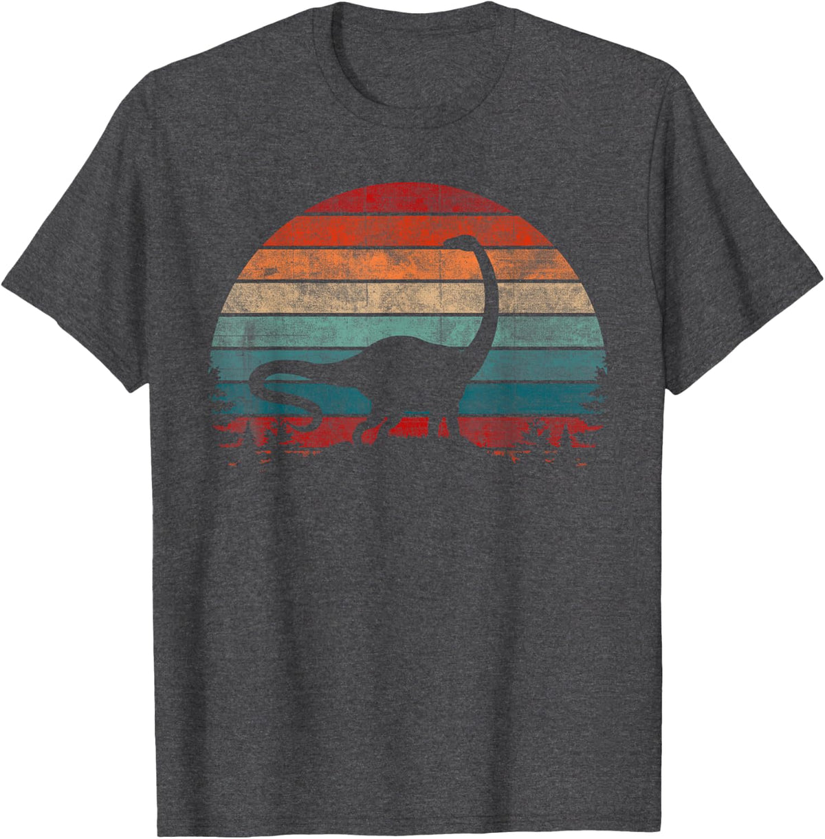 Retro Sunset Jurassic Diplodocus Dinosaur T-Shirt - Dark Heather Grey