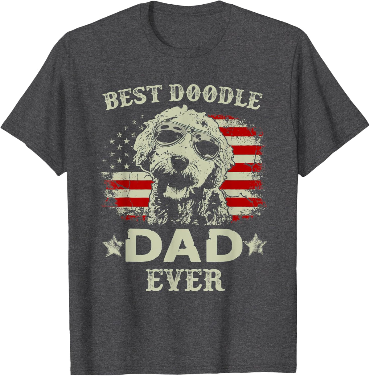 Vintage Father's Day American Flag Best Doodle Dad Ever Men T-Shirt - Dark Heather Grey