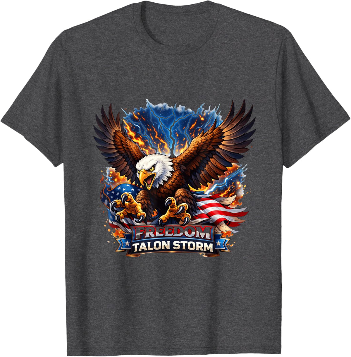 Freedom Talon Storm Patriotic Eagle Art T-Shirt - Dark Heather Grey