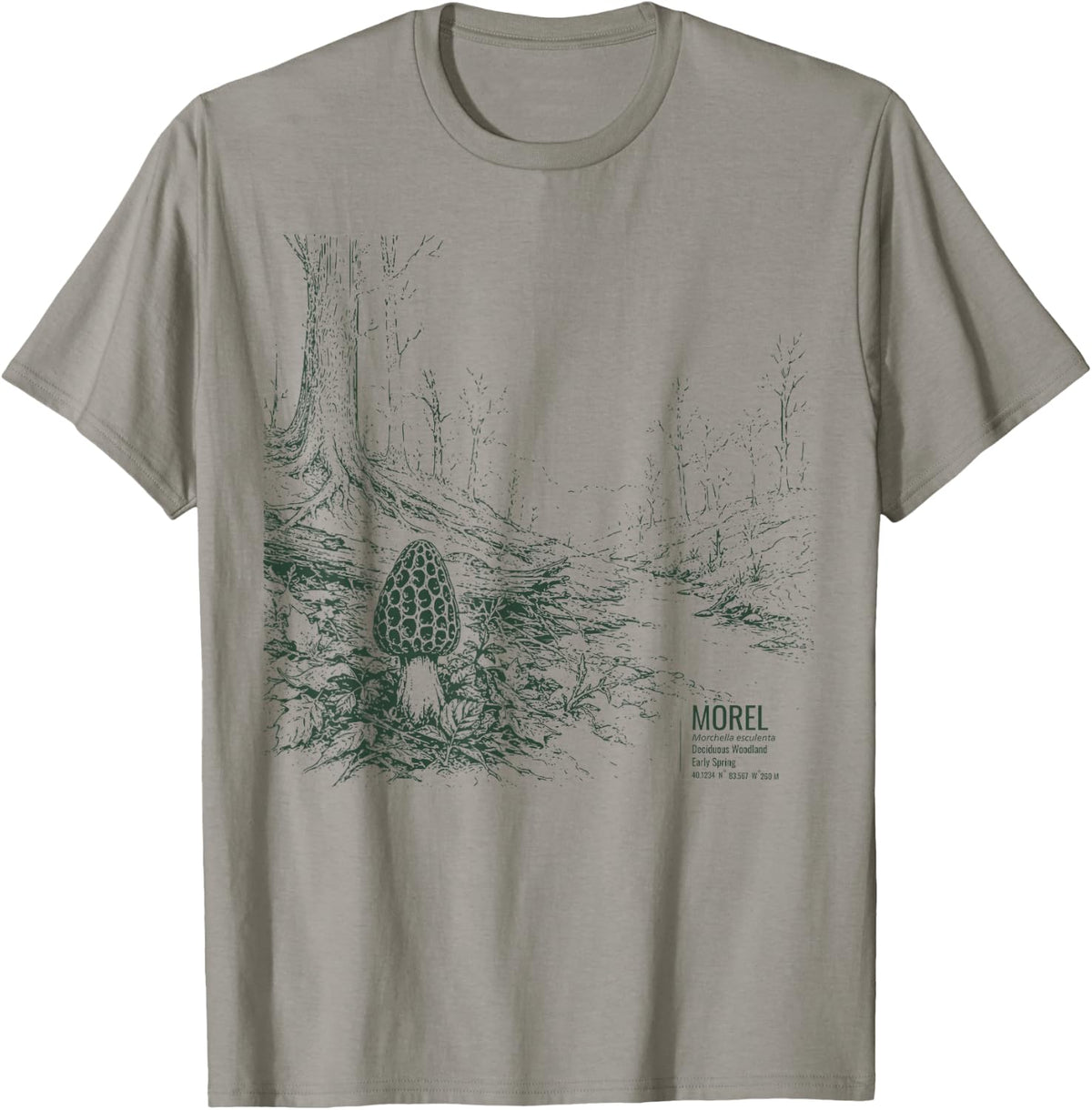 Gorpcore Morel Mushroom Foraging Mycology Field-Guide Hiking T-Shirt - Slate Grey