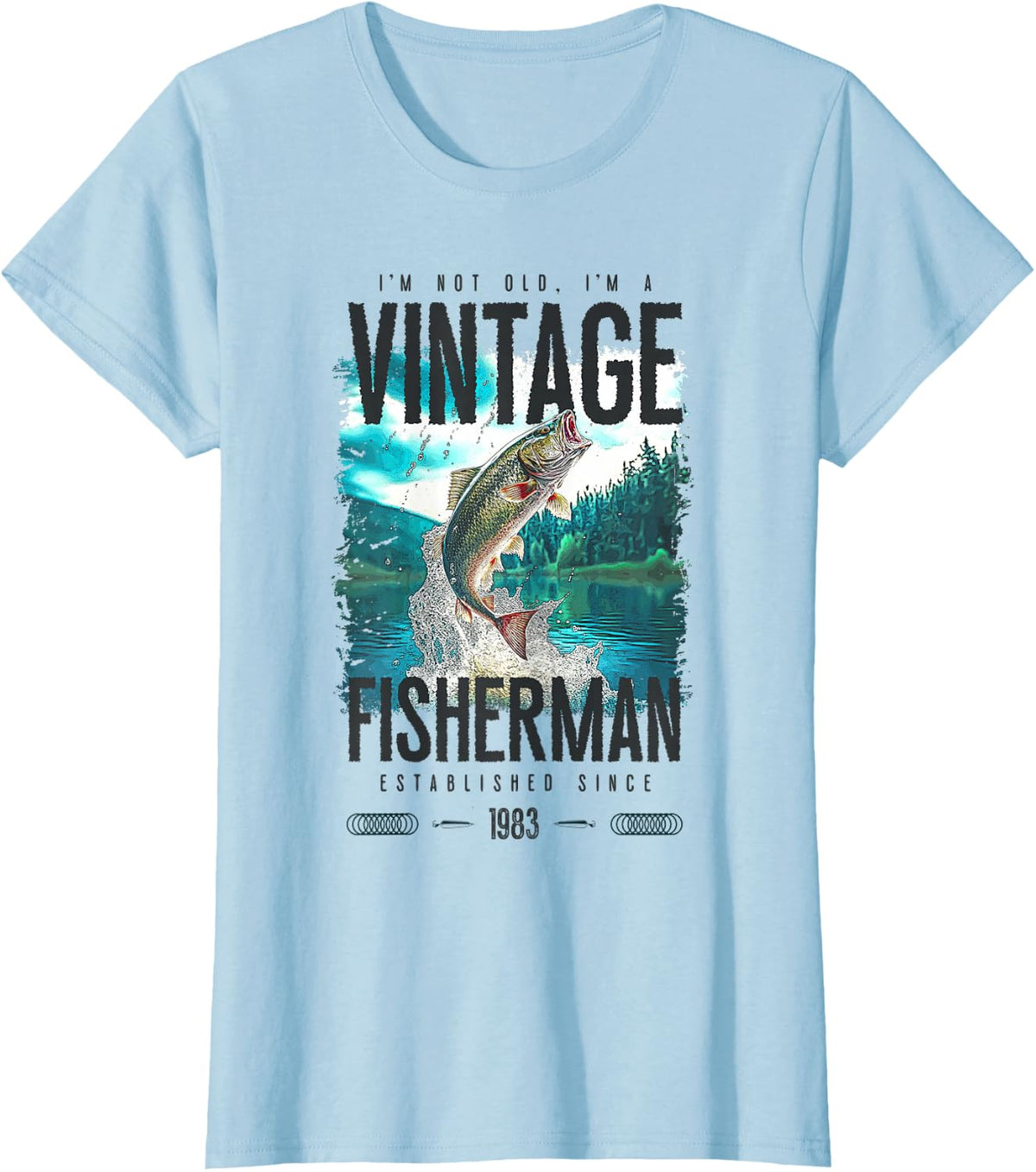 Vintage Trout Fisherman Funny Fishing Birthday 1983 T-Shirt - Baby Blue
