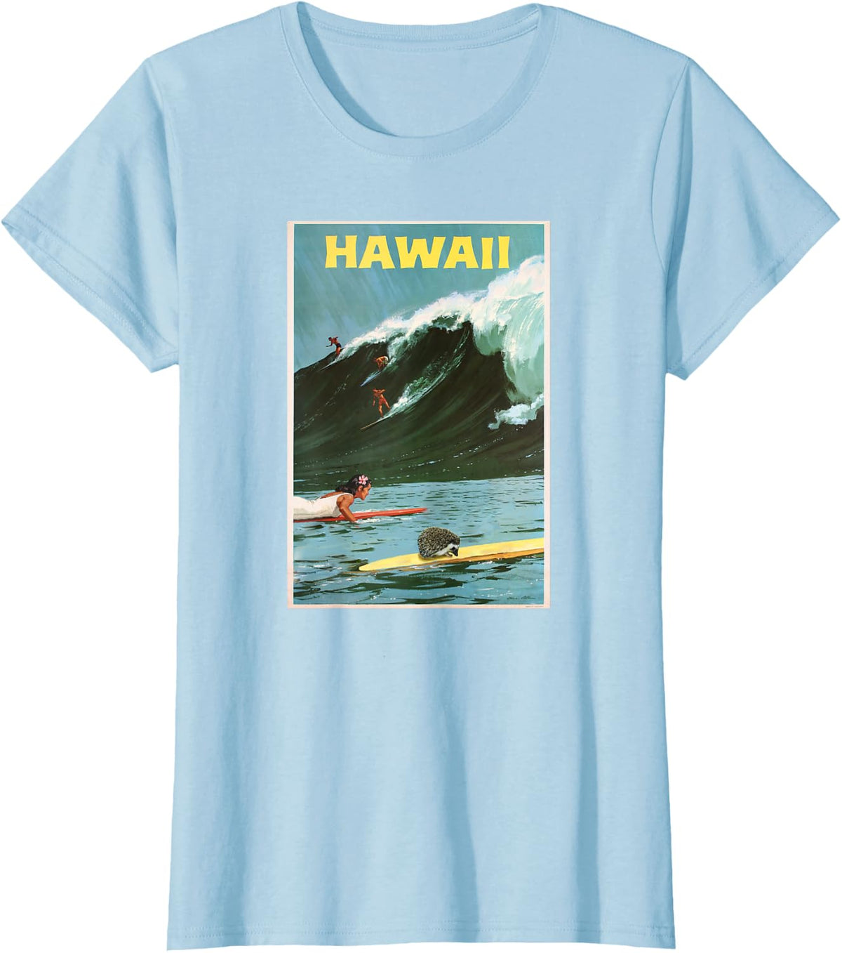 Hedgehog tshirt: Aloha Hawaii Hedgehog Surfing Shirt - Baby Blue