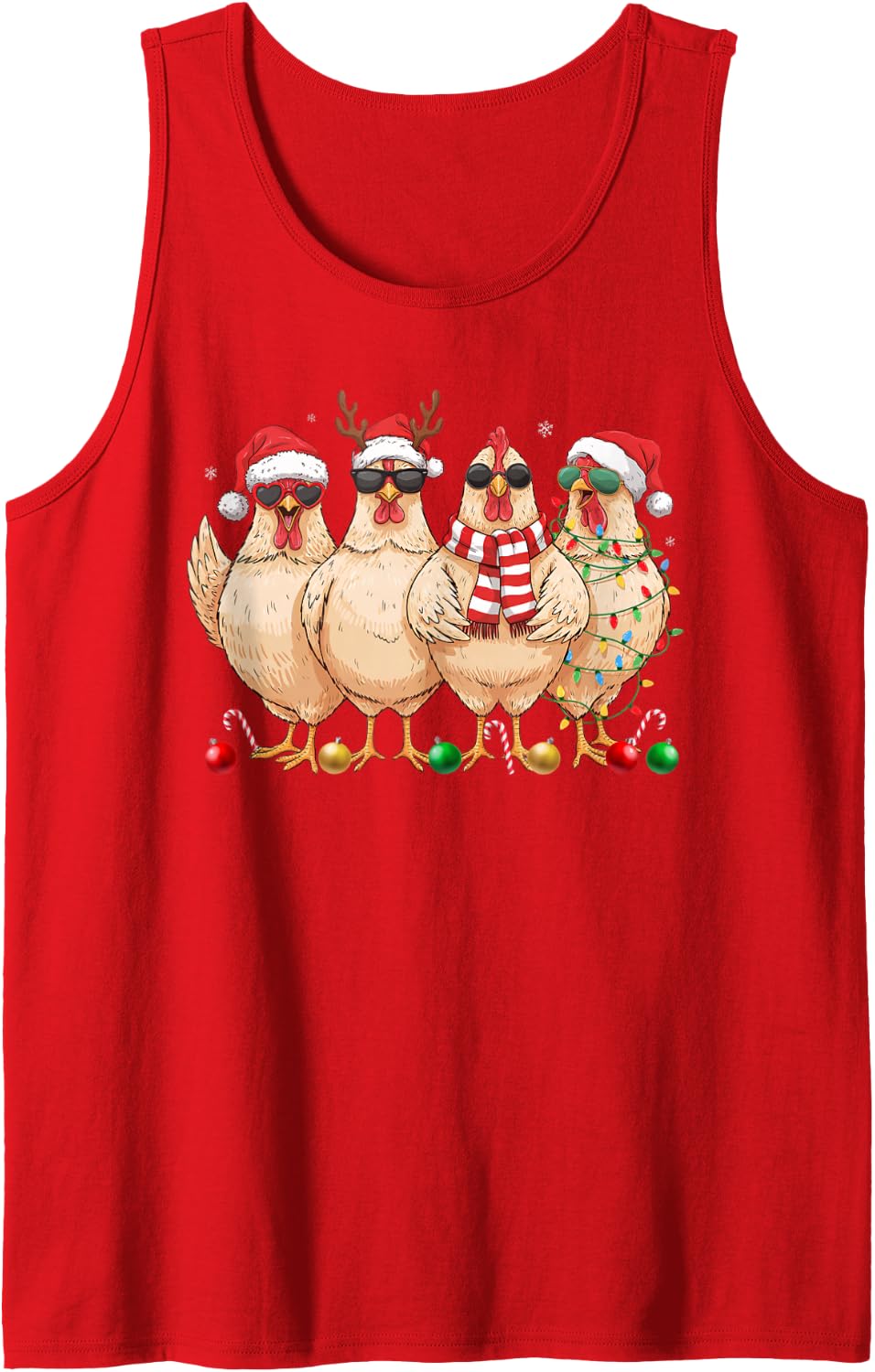 Retro Chicken Funny Santa Hat Christmas Lights Holiday Xmas Sleeveless Tank Top - Red