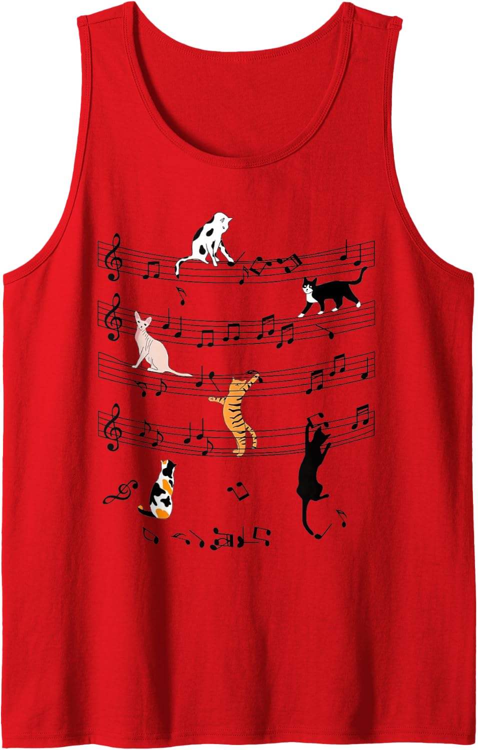 Cute Cat Kitty Playing Music Note Clef Funny Musician Art Sleeveless Tank Top - Red