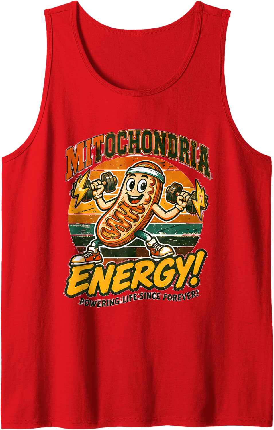 Science Teacher Tshirt Mitochondria Energy Cartoon Funny Men Sleeveless Tank Top - Red