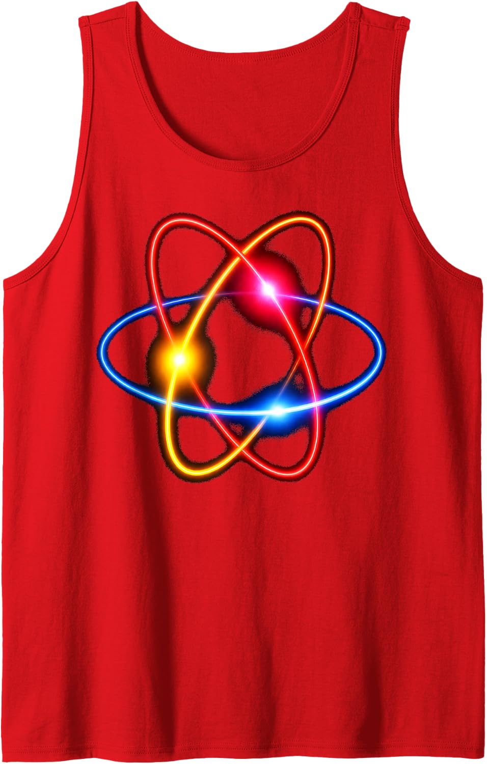 Glowing Neon Atom Science Retro Rave STEM Design Sleeveless Tank Top - Red