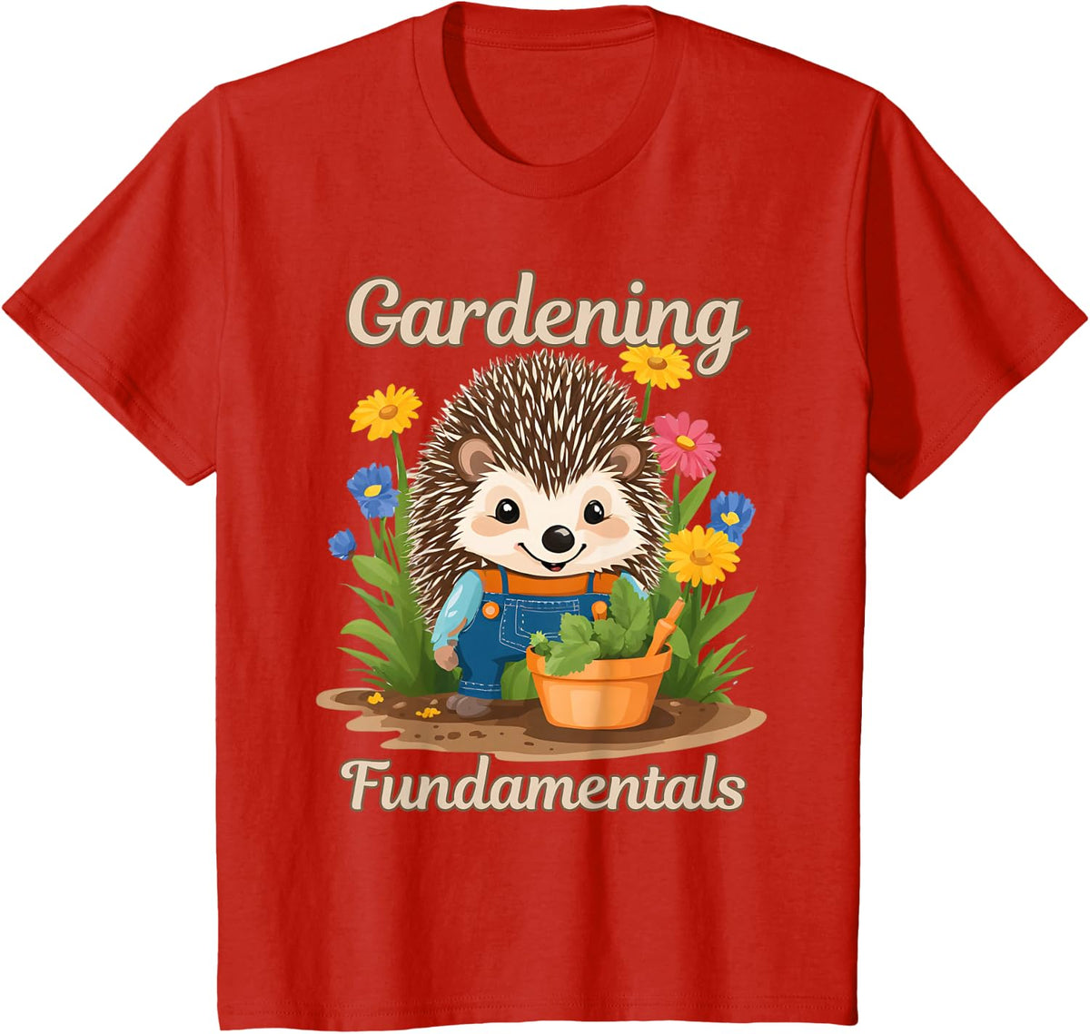 Kids FUNNY CUTE GARDENING HEDGEHOG T-Shirt - Red