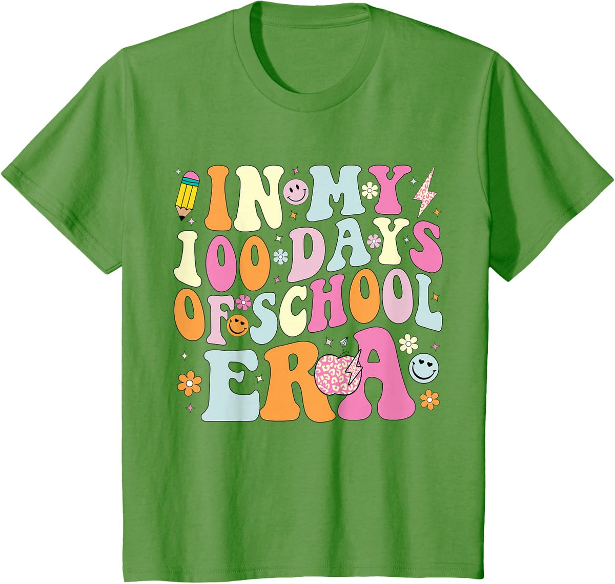 Groovy In My 100 Days Of School Era Cute 100th Day Of School Tee T-Shirt - Grass Green
