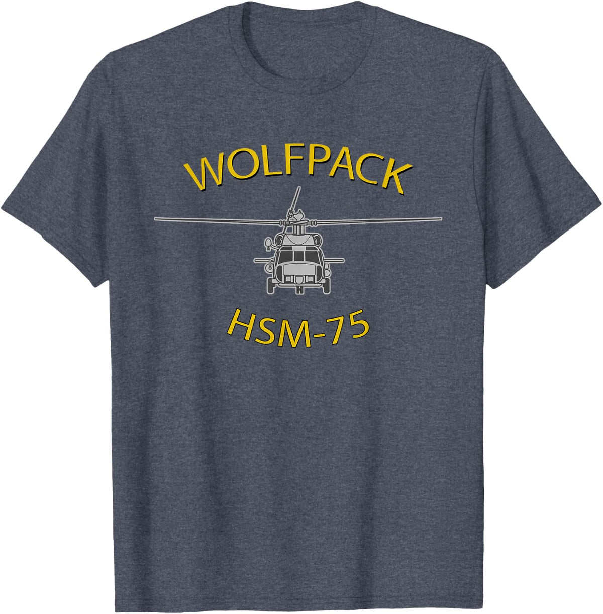 HSM-75 "Wolfpack" Helicopter Squadron MH-60 Sea Hawk Tee T-Shirt - Heather Blue