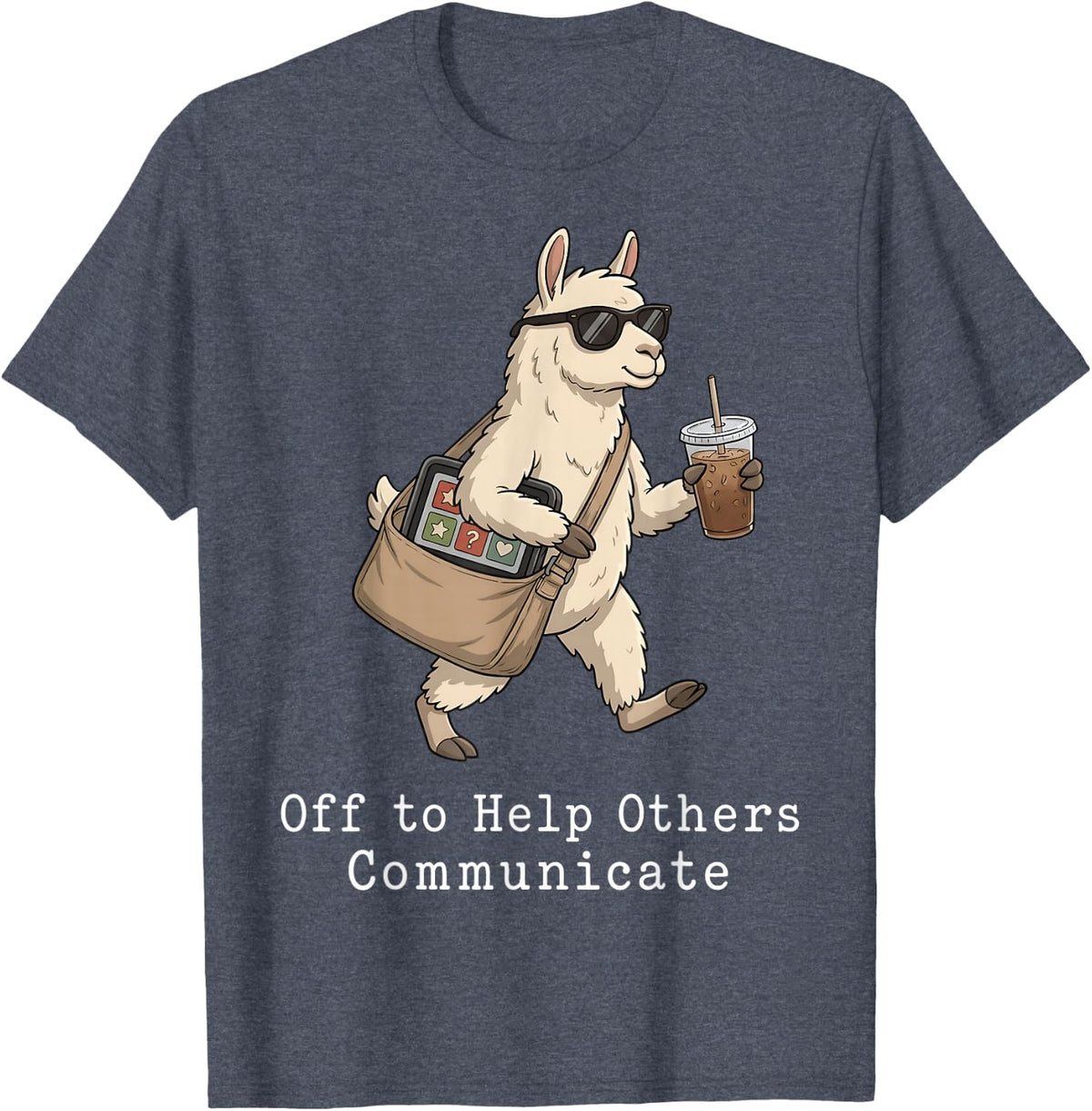 Speech Therapy Llama AAC SLP Pathologist Present Assistant T-Shirt - Heather Blue