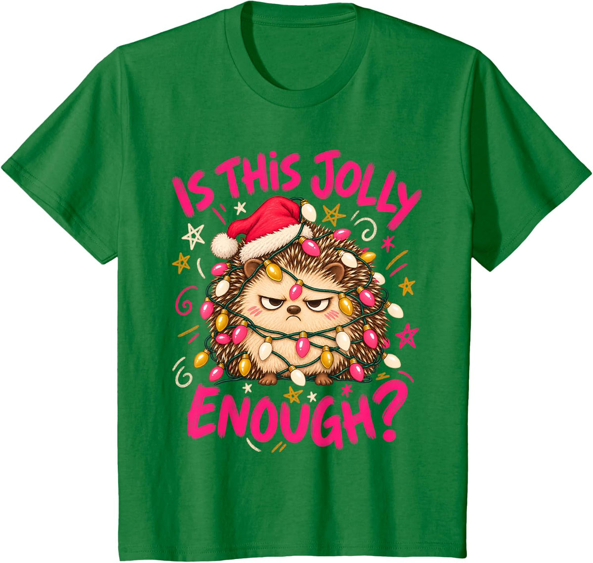 is This Jolly Enough Hedgehog Christmas Lights T-Shirt - Kelly Green