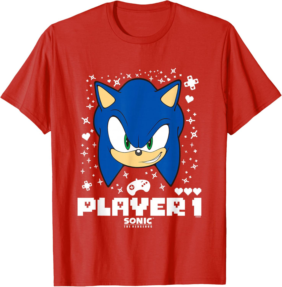 Sonic The Hedgehog Valentine's Day Player 1 Sonic Big Face T-Shirt - Red