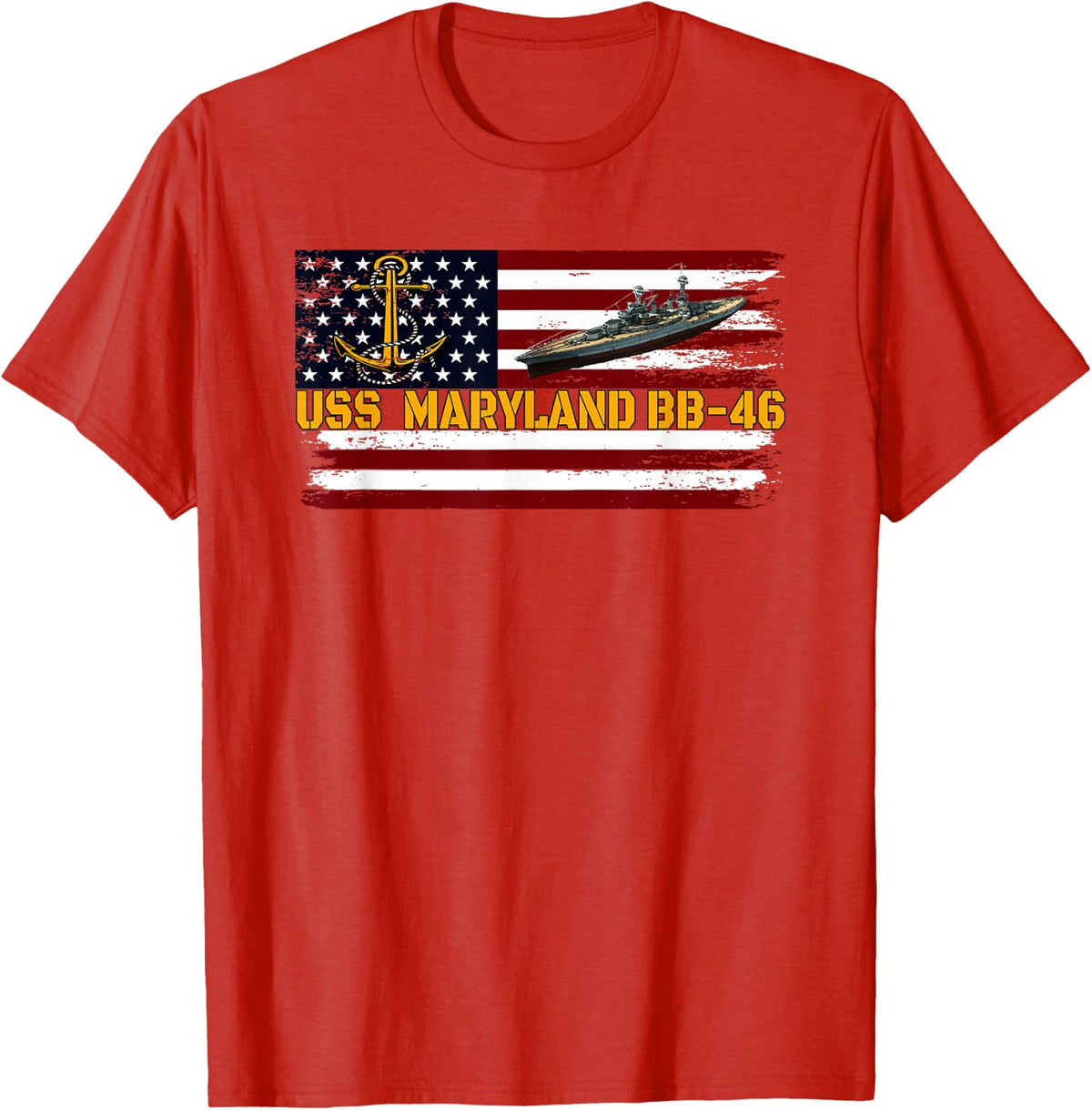 USS Maryland BB-46 WW2 Battleship Warship Veteran Father's T-Shirt - Red
