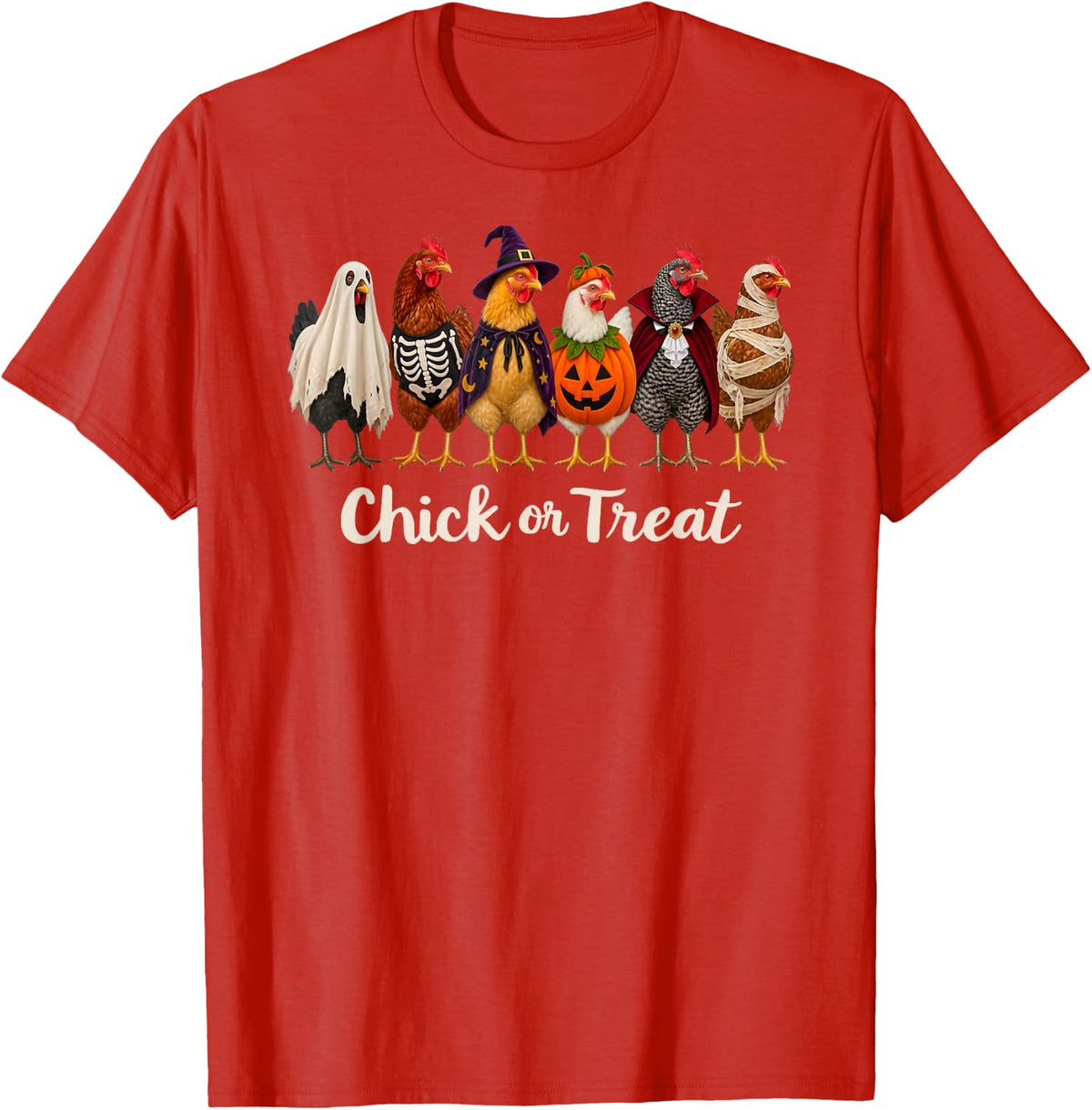 Chick or Treat Ghost Chicken Funny Halloween Poultry T-Shirt - Red