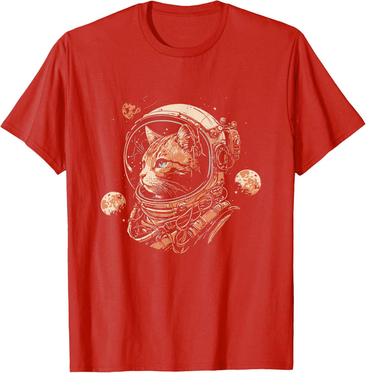 Space Cat in Astronaut Helmet Costume Cute Cat Lover T-Shirt - Red