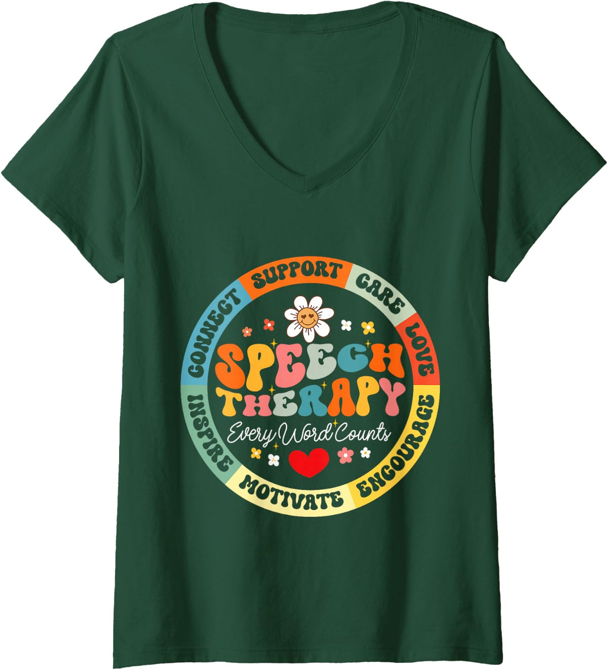 Women's School Speech Therapy Every Word Counts SLP Pathologist V-Neck T-Shirt - Dark Green