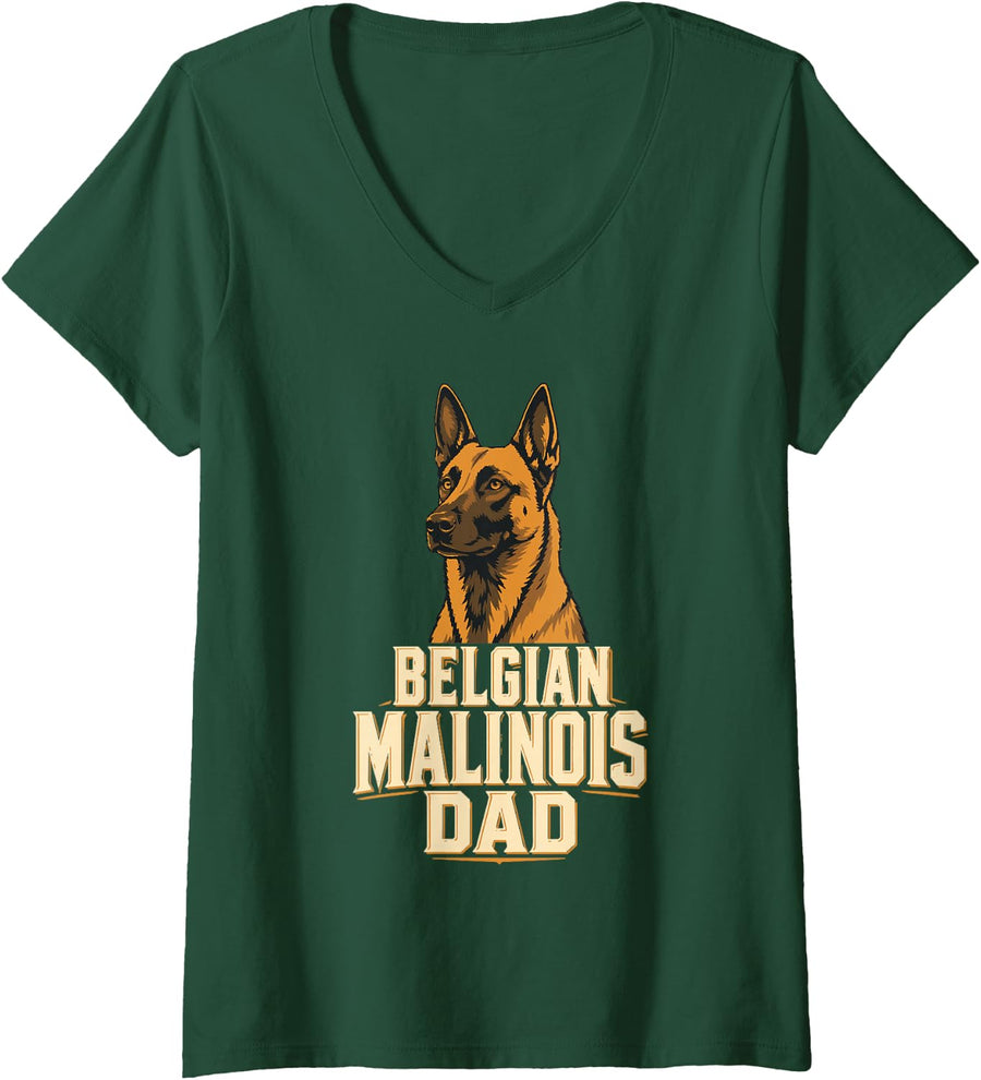 Women's Belgian Malinois Dad Dog Breed V-Neck T-Shirt - Dark Green