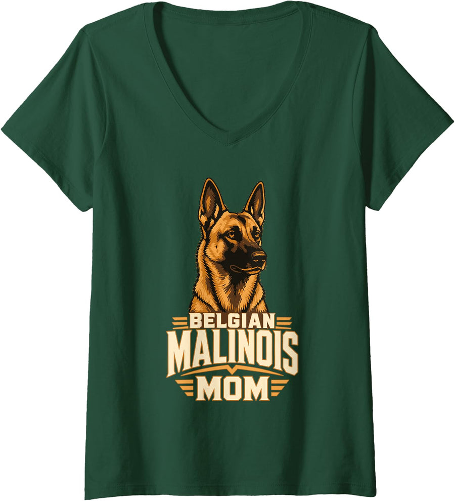 Women's Belgian Malinois Mom Dog Owner V-Neck T-Shirt - Dark Green