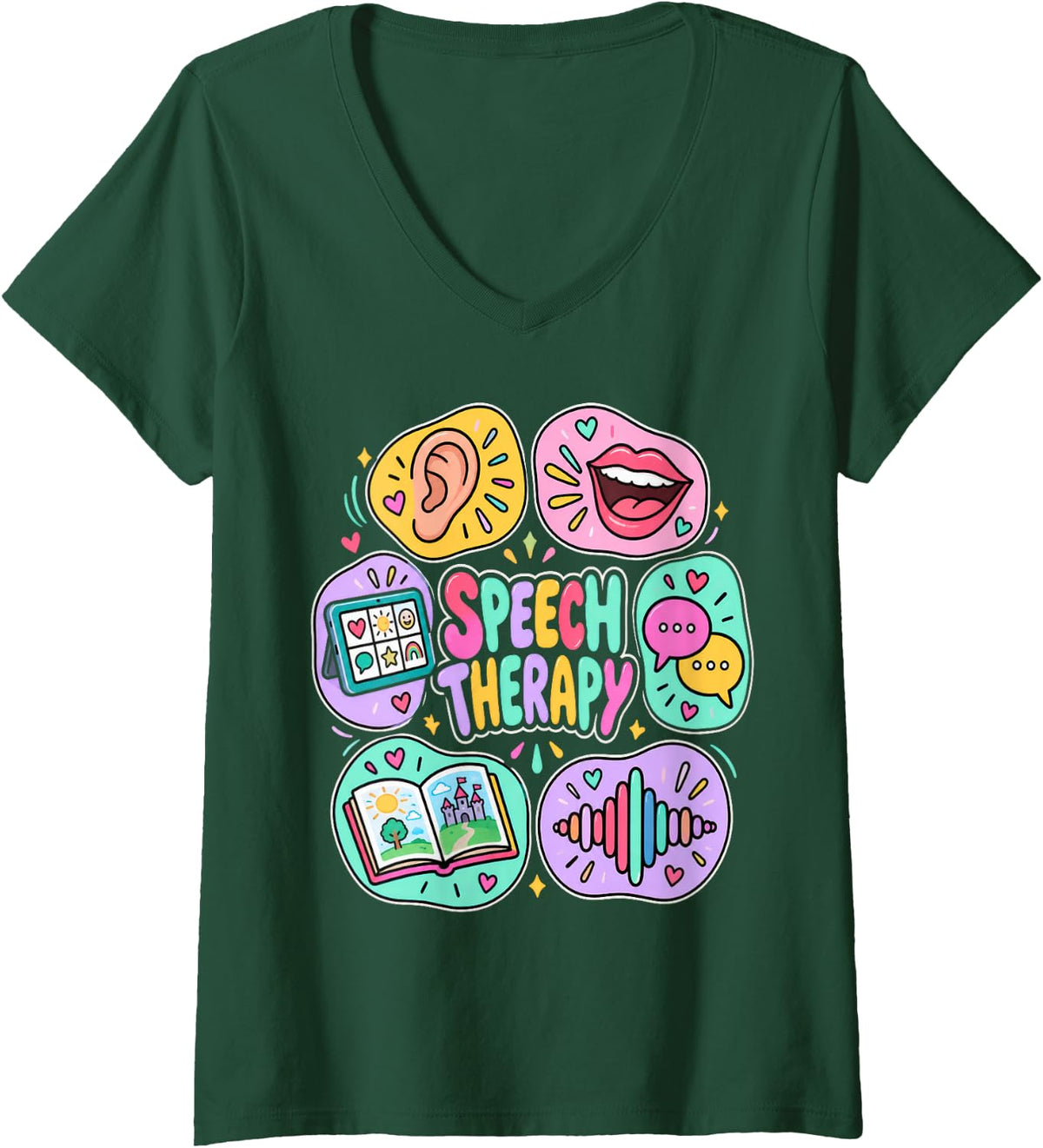 Women's Speech Therapy Communication Skills Language Development V-Neck T-Shirt - Dark Green
