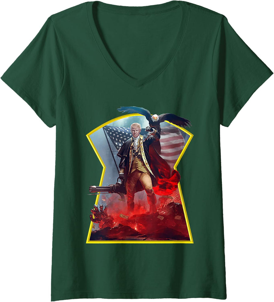 Women's Trump America First V-Neck T-Shirt - Dark Green