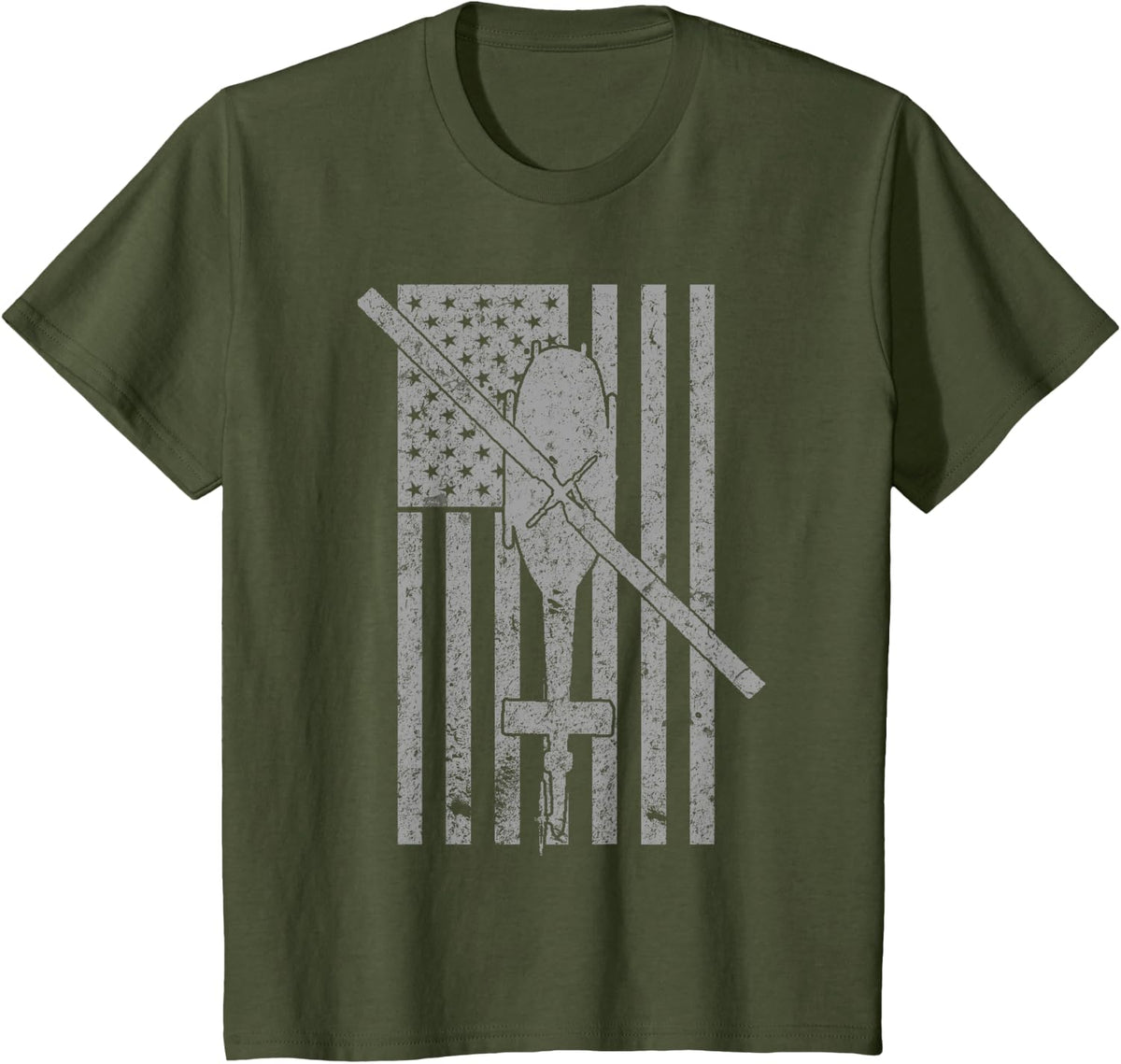 UH-1 Iroquois Huey Military Helicopter Vintage Flag T-Shirt - Olive Green