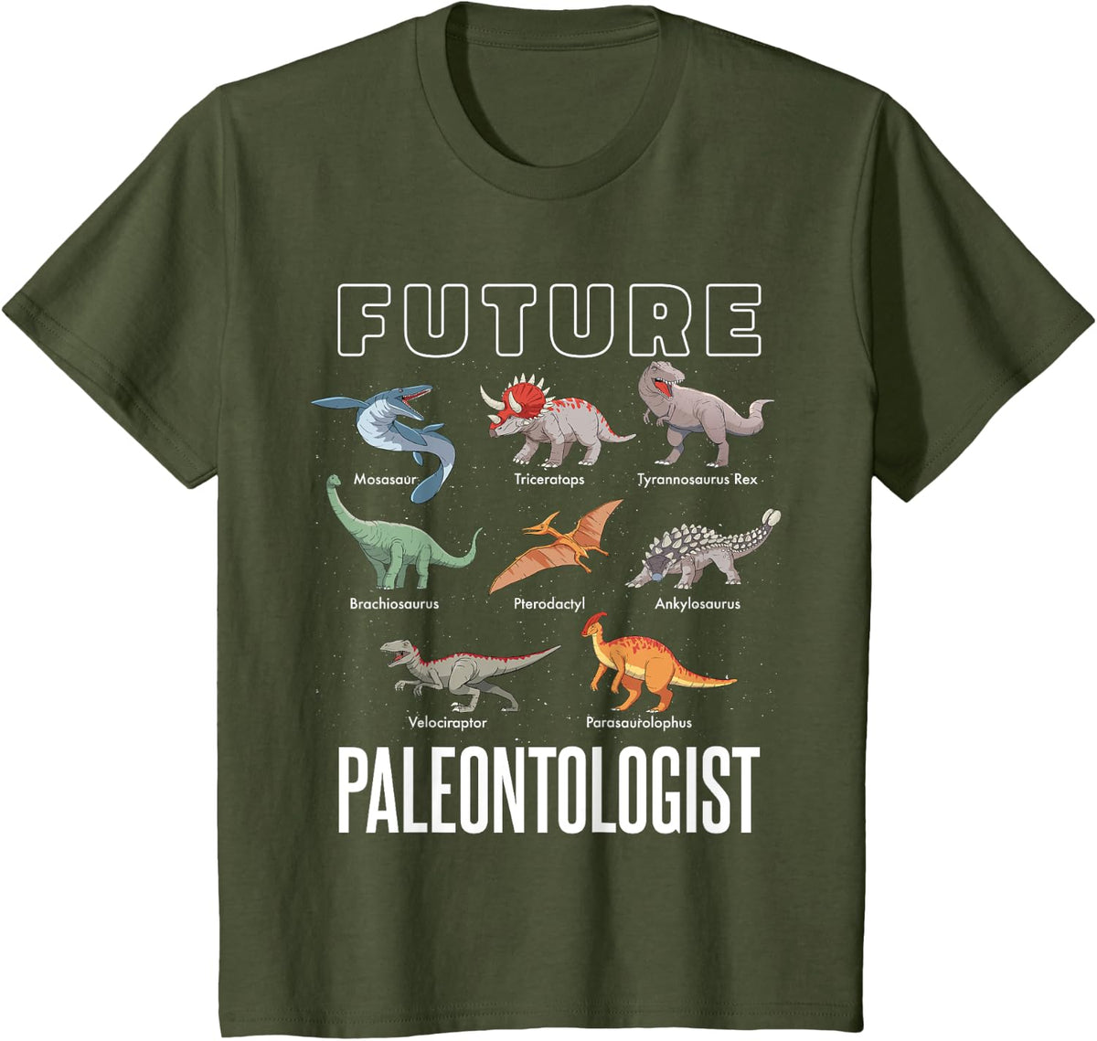 Cool Future Paleontologist Dinosaur Kids T-Shirt - Olive Green