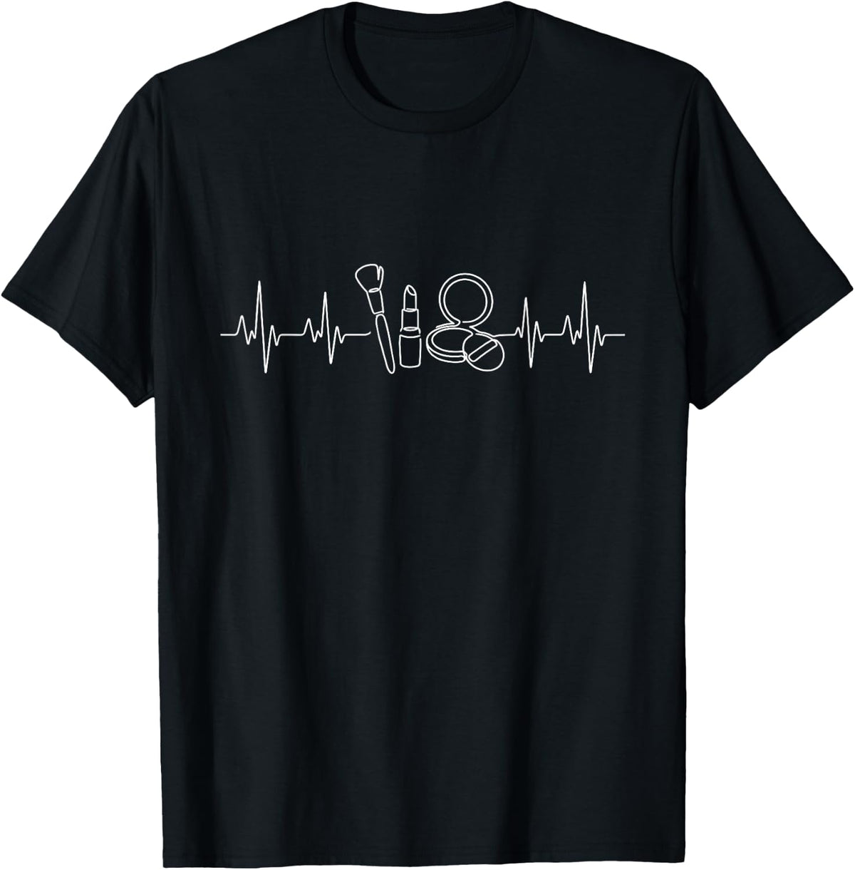 Makeup Artist Heartbeat Line Art Cosmetics EKG T-Shirt - Black