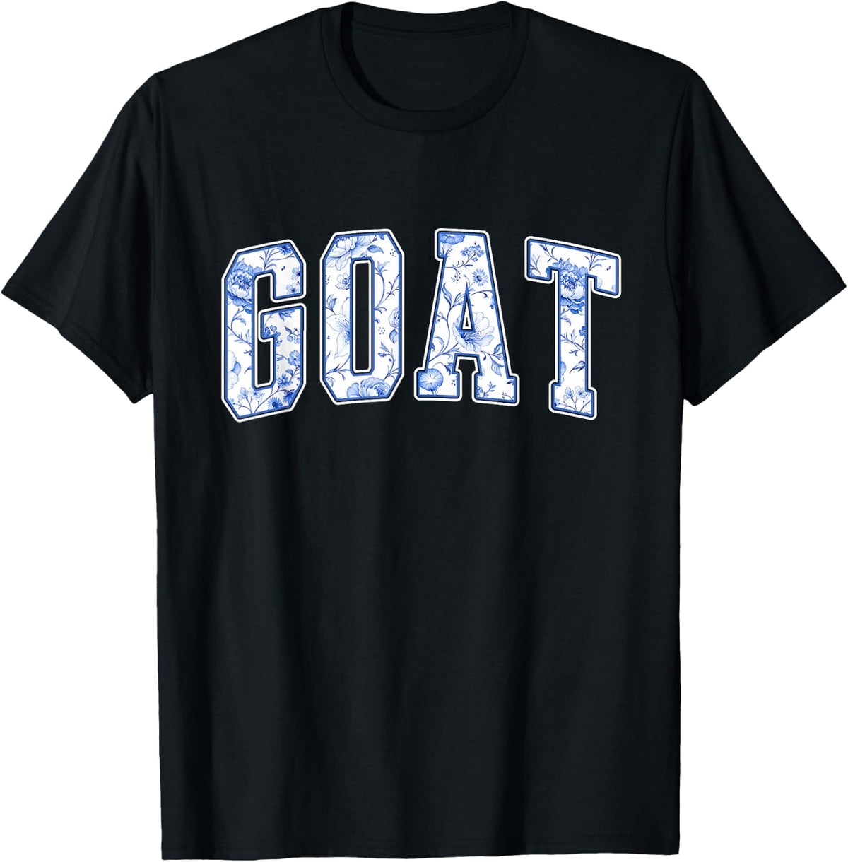 Goat Blue Floral Varsity Letters Farm Girl Goat Lover T-Shirt - Black