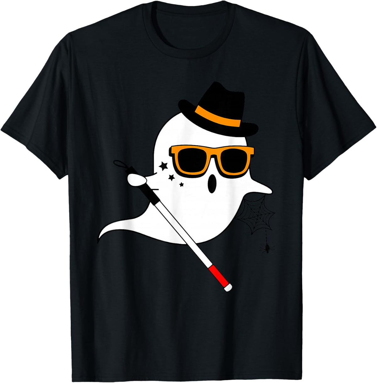 Ghost Visually Impaired White Cane Halloween Spooky Season T-Shirt - Black
