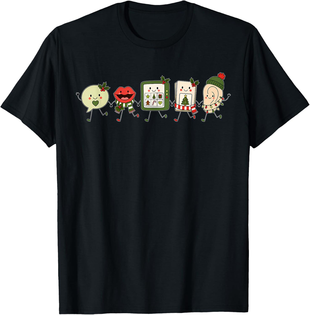 Christmas SLP Cute Doodle AAC Speech Language Pathologist T-Shirt - Black