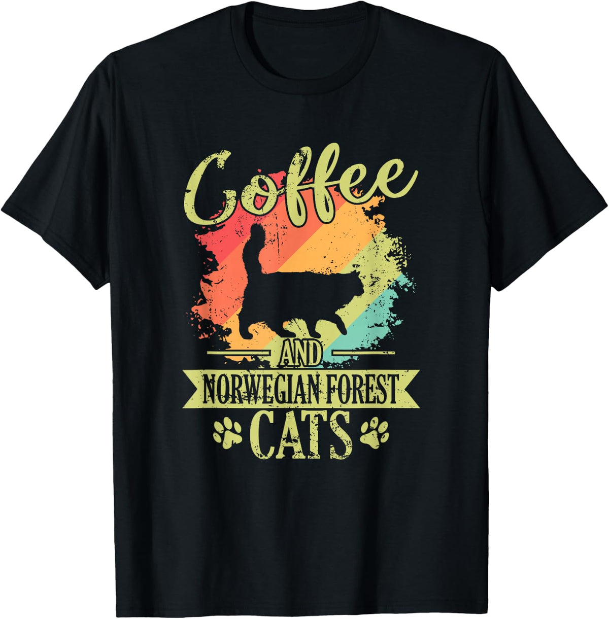 Coffee and Norwegian Forest Cat T-Shirt - Black