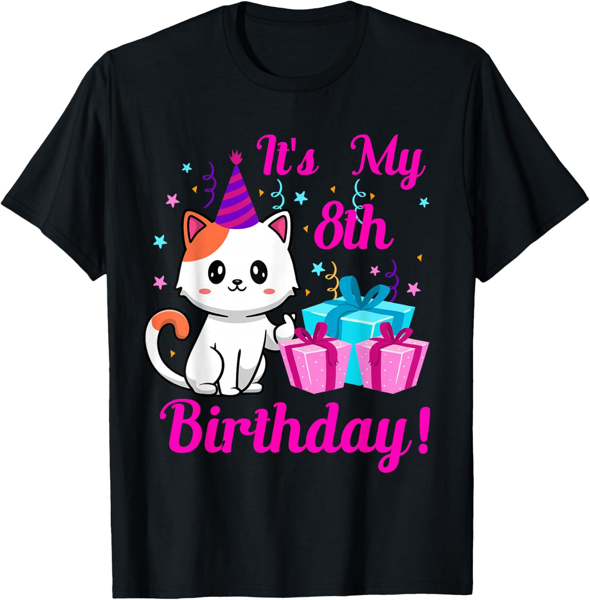 Birthday cat 8 years old Kitten kitty 8th Birthday Cat Lover T-Shirt - Black