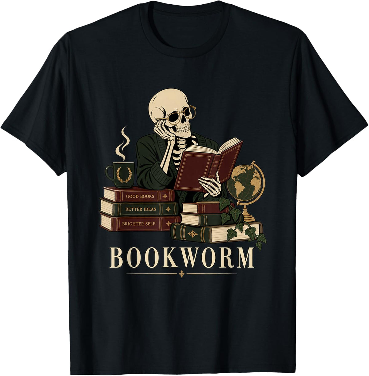 Dark Academia Bookworm Humor for Library Days T-Shirt - Black