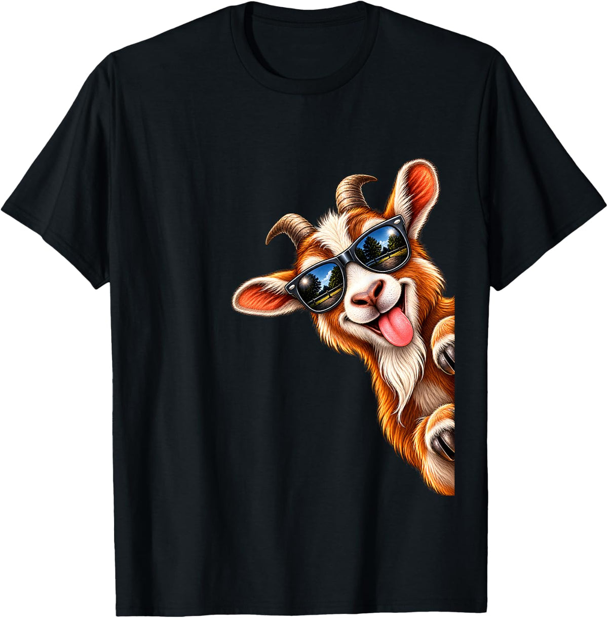 Goat Peeking Farm Animal Farming T-Shirt - Black