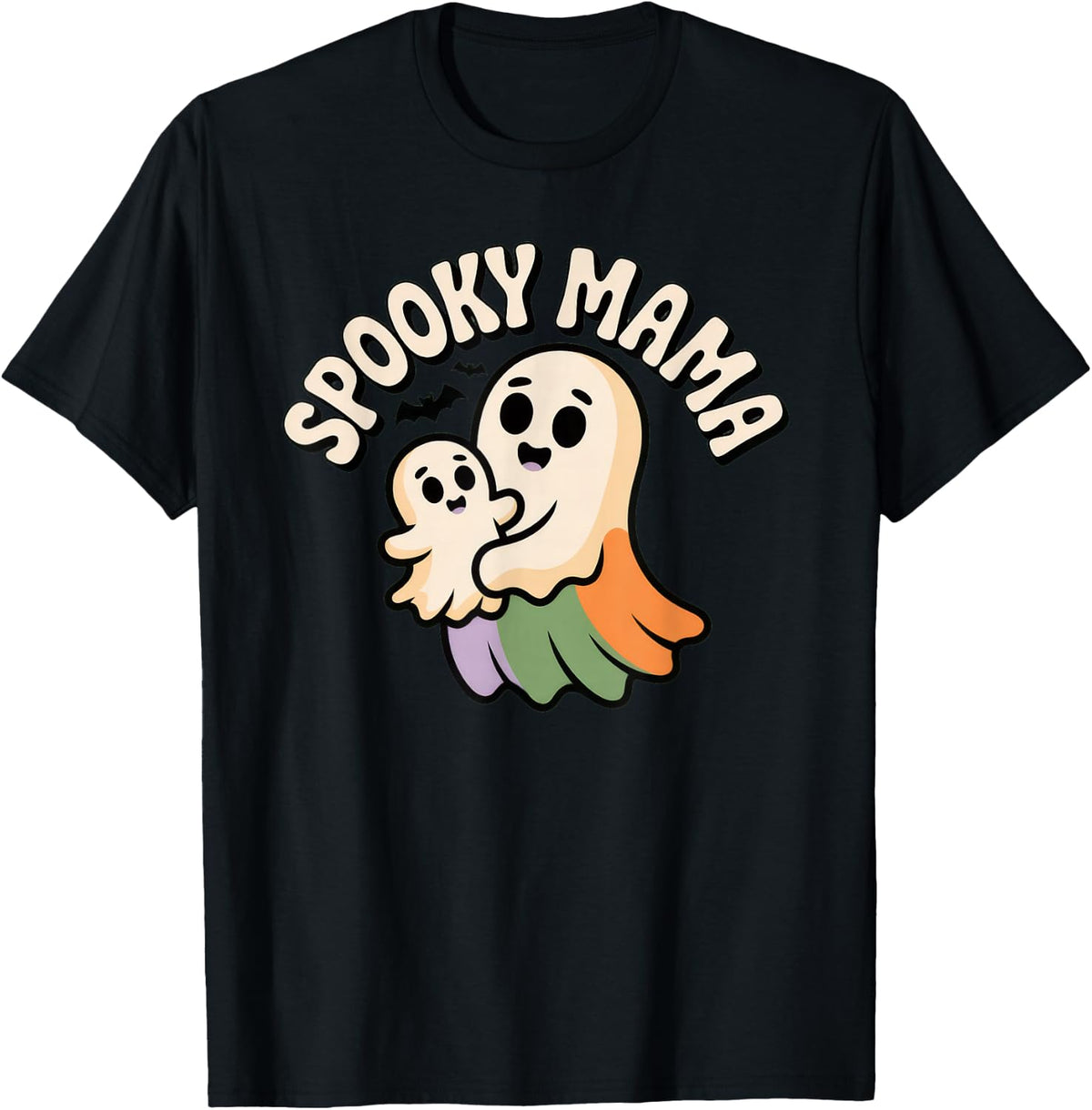 Spooky Mama Cute Ghost Halloween Mom T-Shirt - Black