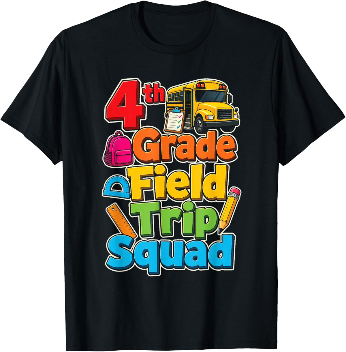 4th Grade Field Trip Squad Matching School Bus Crew T-Shirt - Black