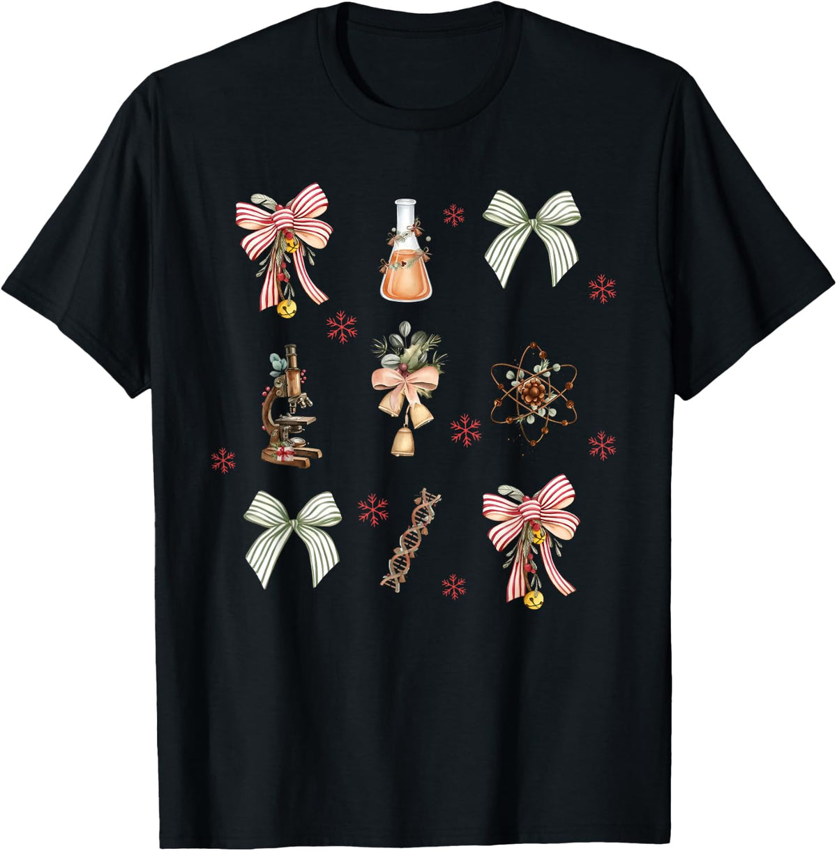 Coquette Bow Science Laboratory STEM Teacher Grad Christmas T-Shirt - Black