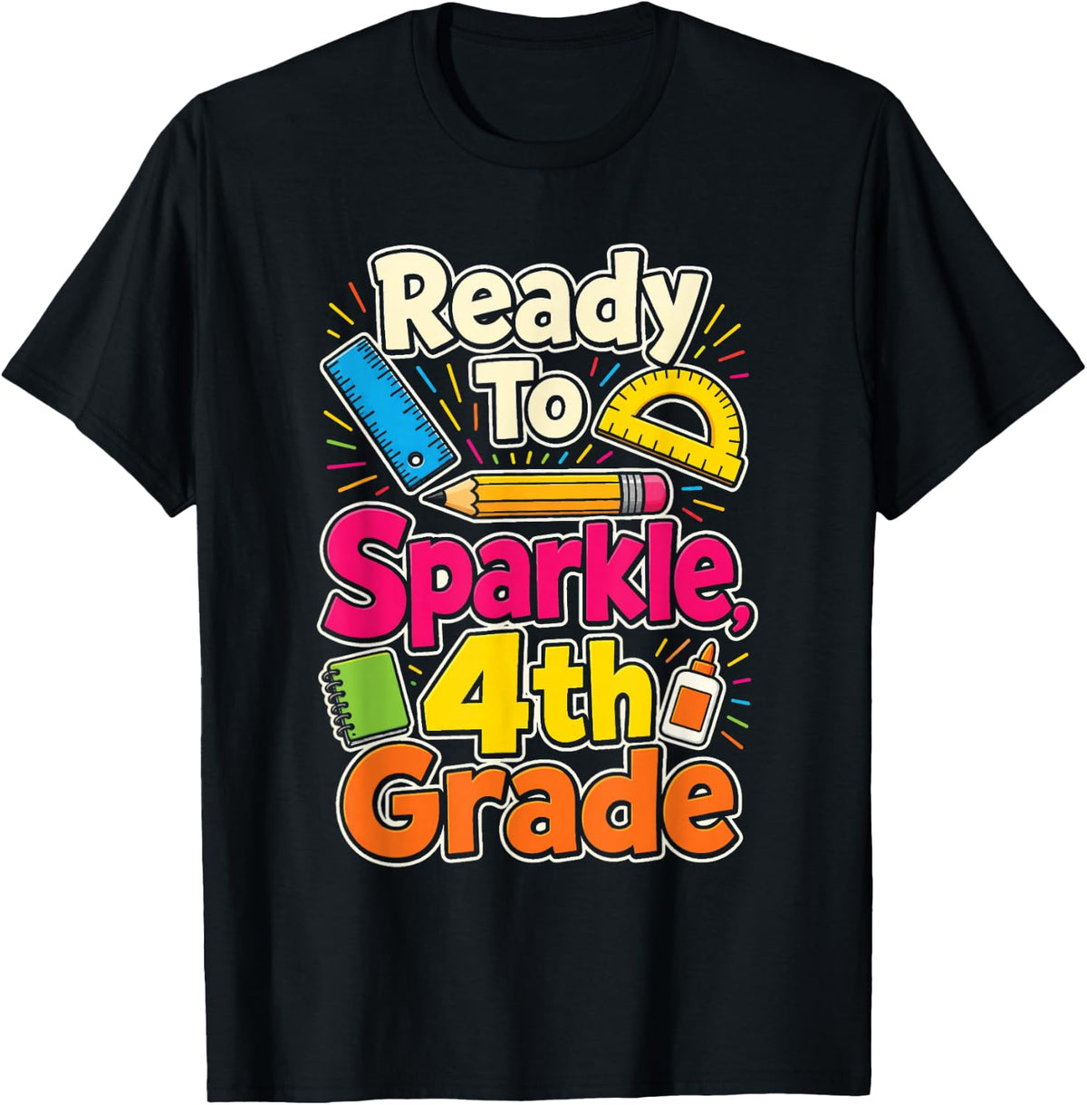 4th Grade Ready to Shine First Day of Elementary School T-Shirt - Black