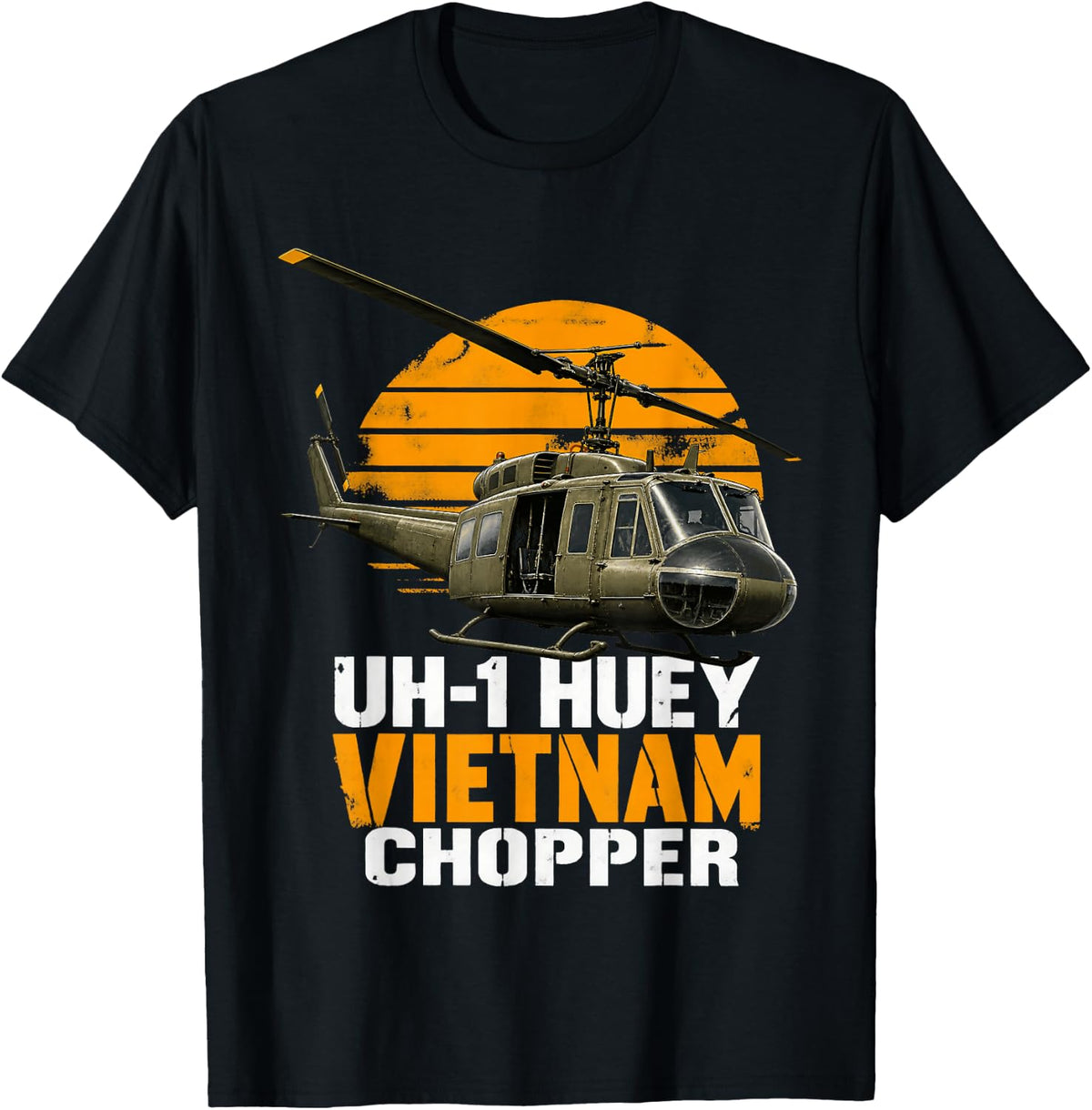 UH-1 Huey Vietnam Chopper Helicopter T-Shirt - Black