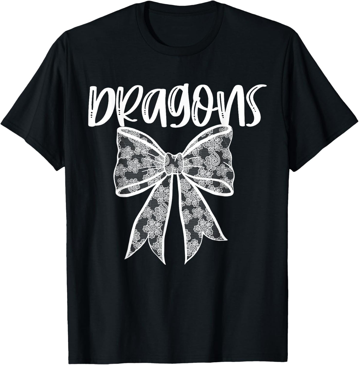 Dragons Coquette Aesthetic Girly Team Mascot Lace Bow Preppy T-Shirt - Black