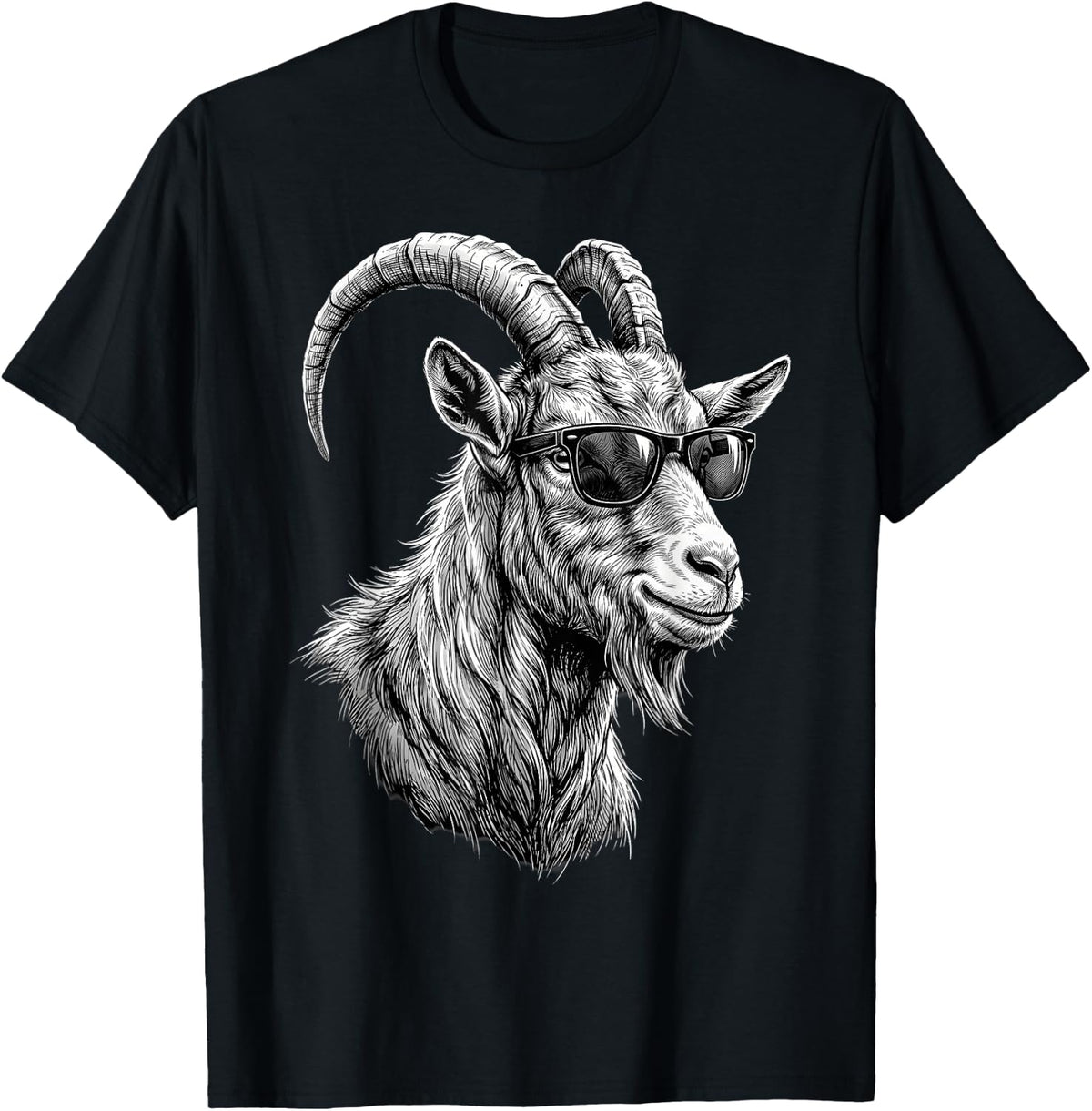 Goat Sunglasses Illustration Potrait Cute Goat Animal T-Shirt - Black