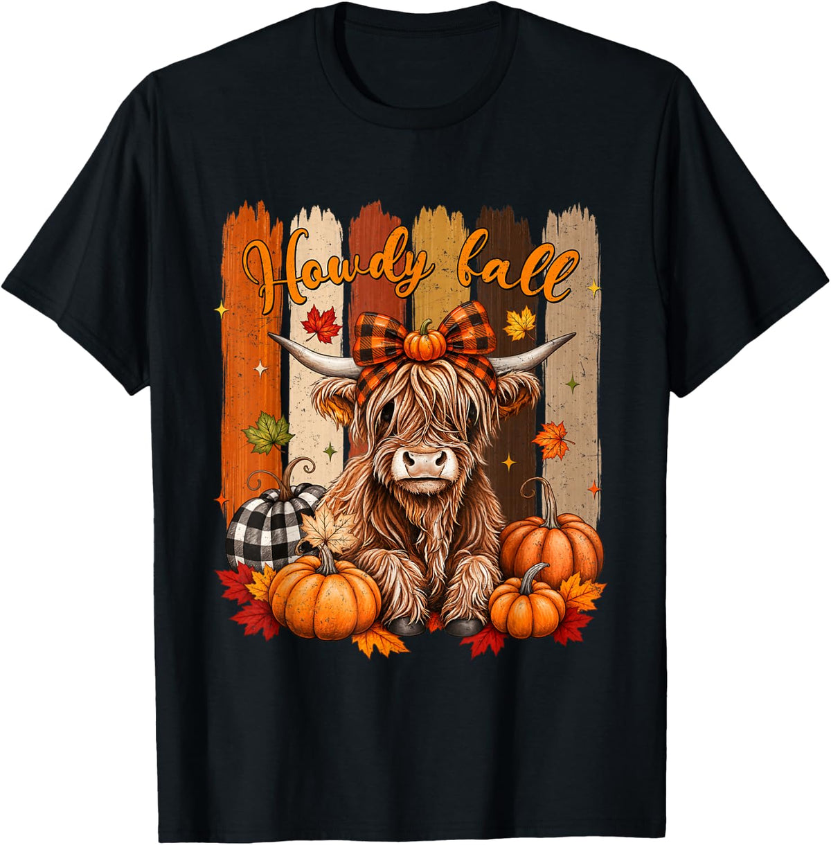 Howdy Fall Highland Cow Happy Thanksgiving Fall Autumn Vibes T-Shirt - Black