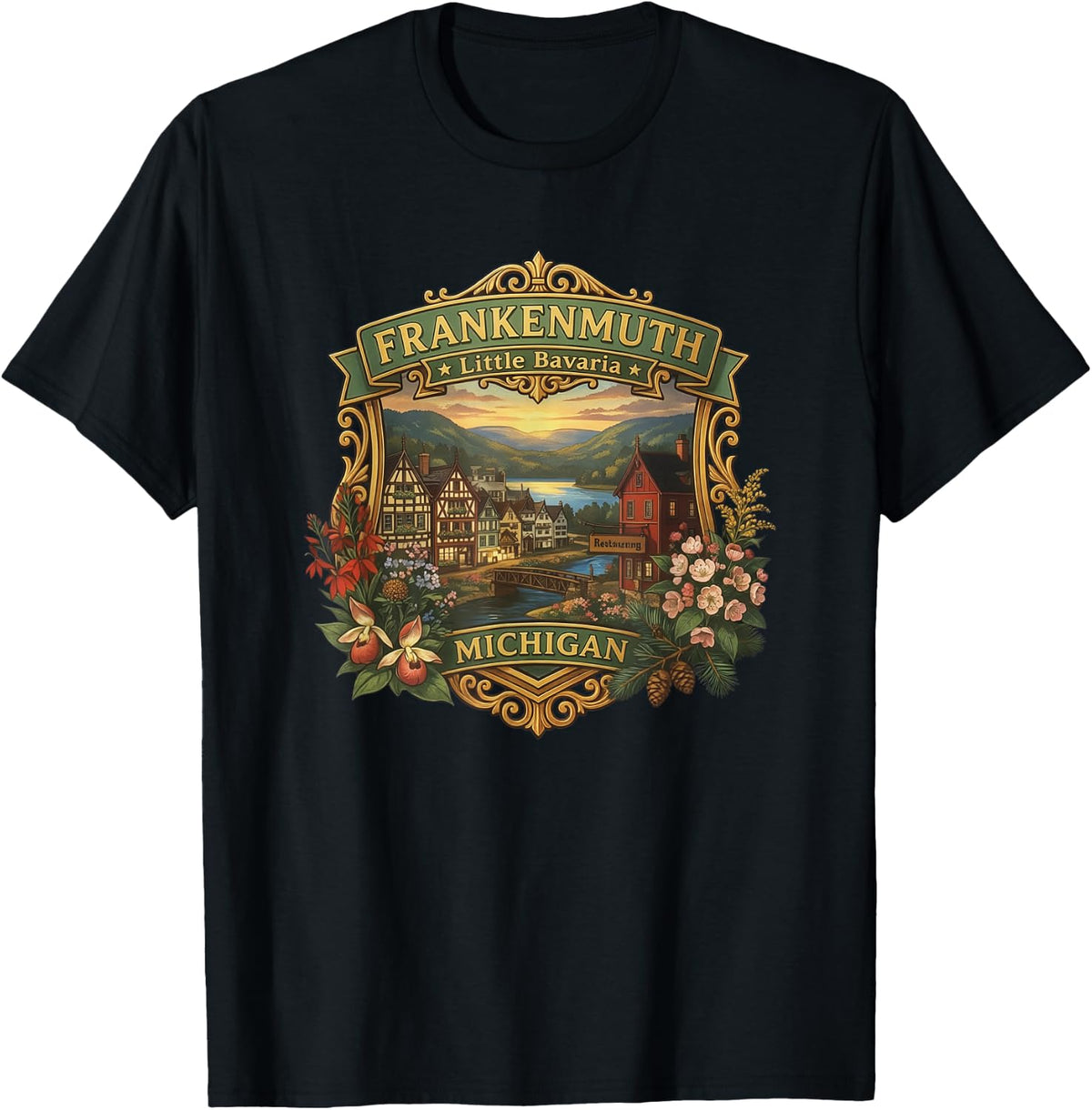 Frankenmuth Michigan Little Bavaria German Novelty Souvenirs T-Shirt - Black