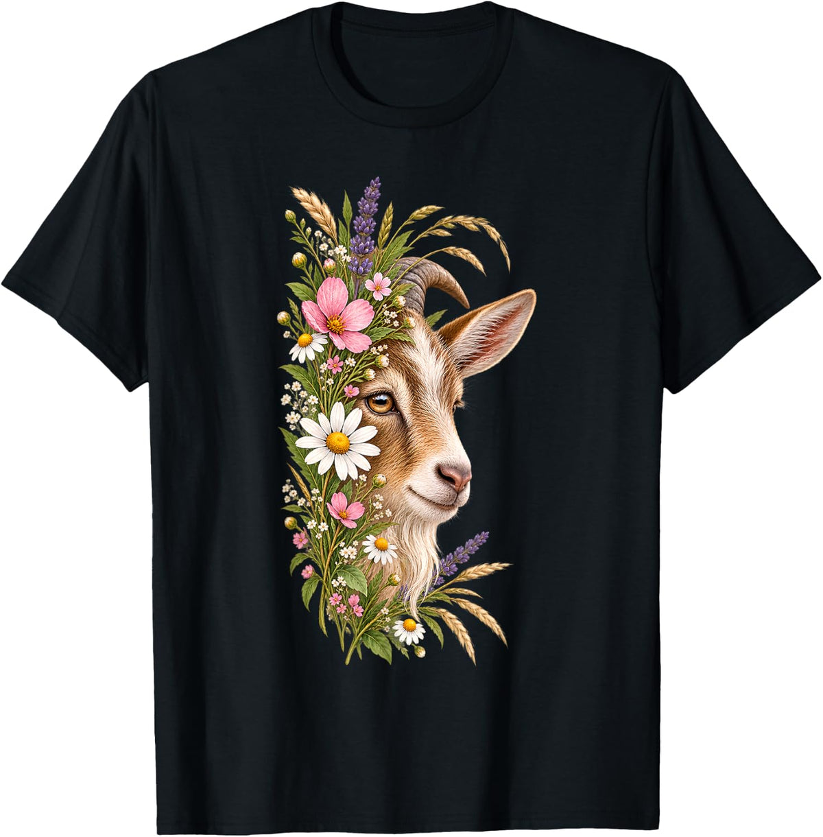 Goat Lover Flower Farm Animal Farming T-Shirt - Black