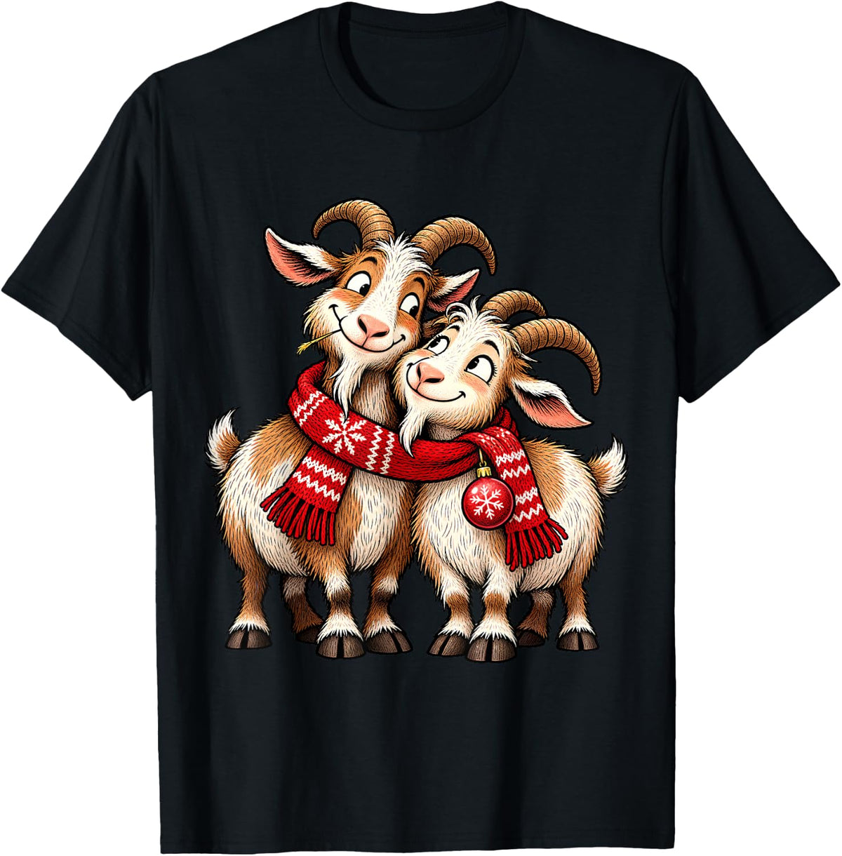 Cute Goat Pair Winter Holiday for Goat Lovers T-Shirt - Black