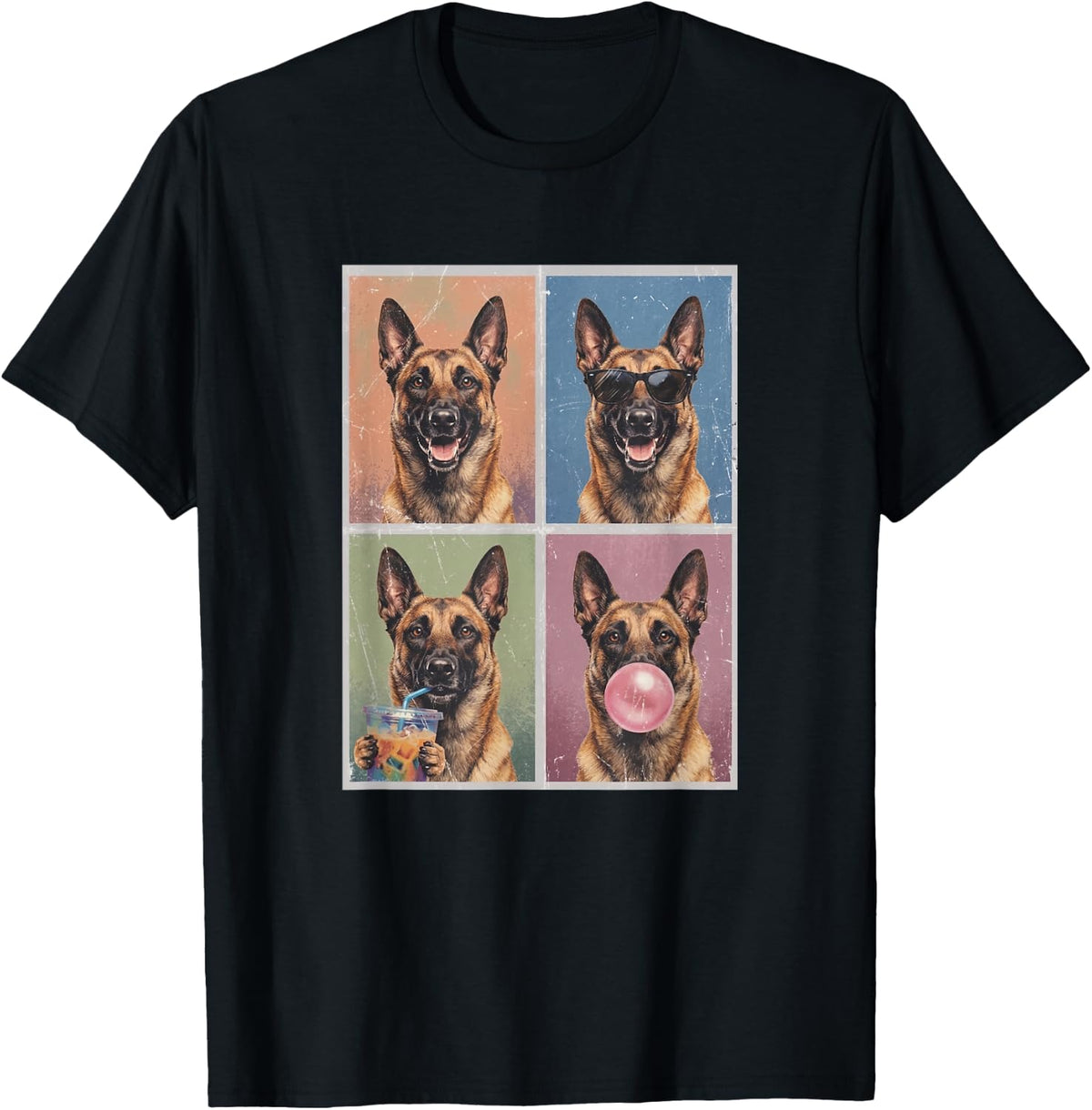 Funny Photo Booth Meme Belgian Malinois Dog T-Shirt - Black