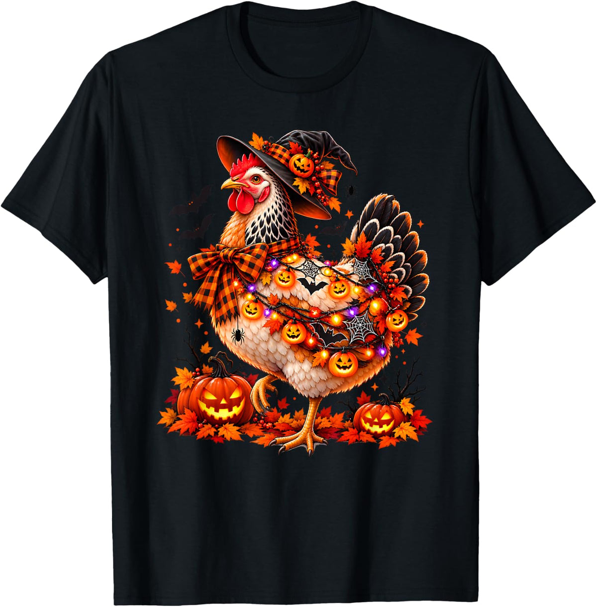 Chicken Witch Hat Funny Halloween Chicken Costume T-Shirt - Black