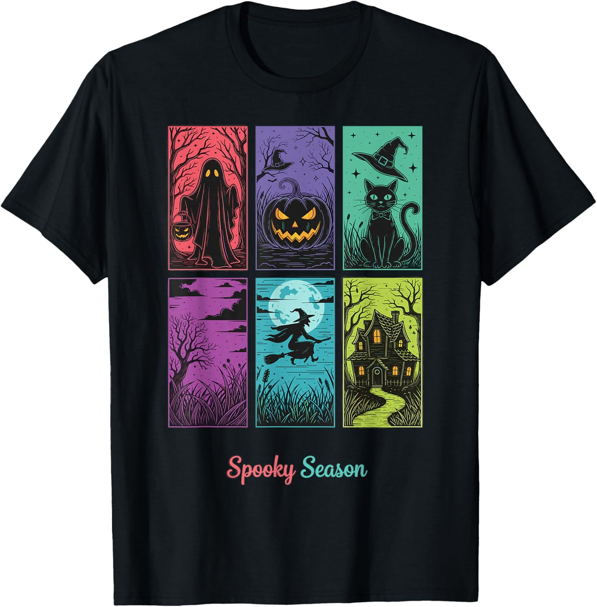 Spooky Season Witch Ghost Haunted House Halloween T-Shirt - Black