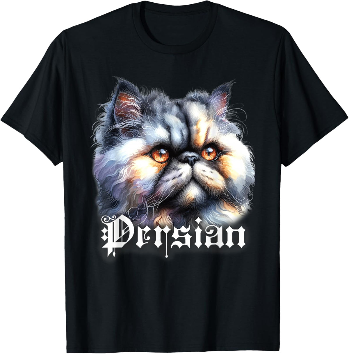 Persian Cat Portrait x Cute Cat T-Shirt - Black